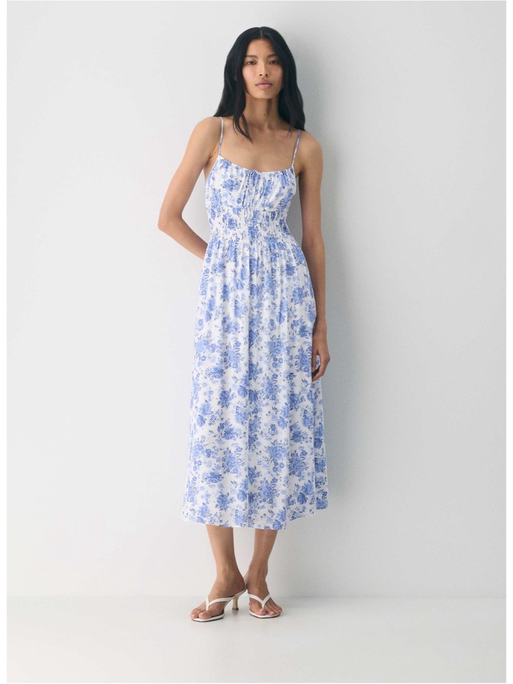 Wilfred Blue Floral Maxi Dress with Smocked Waist